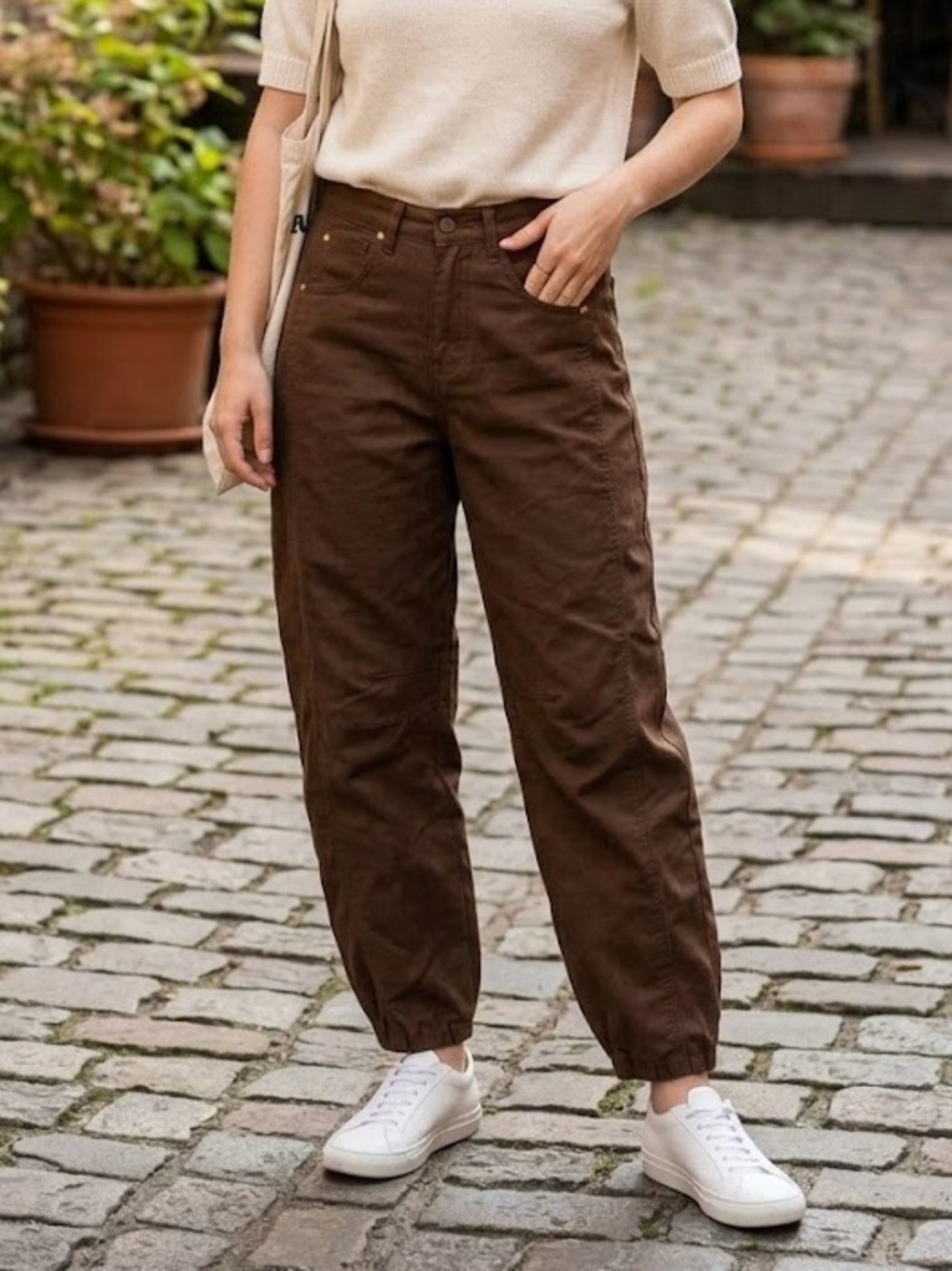 Chocolate Brown Barrel Wide Leg Carpenter Style Utility Pants Jeans Gorpcore